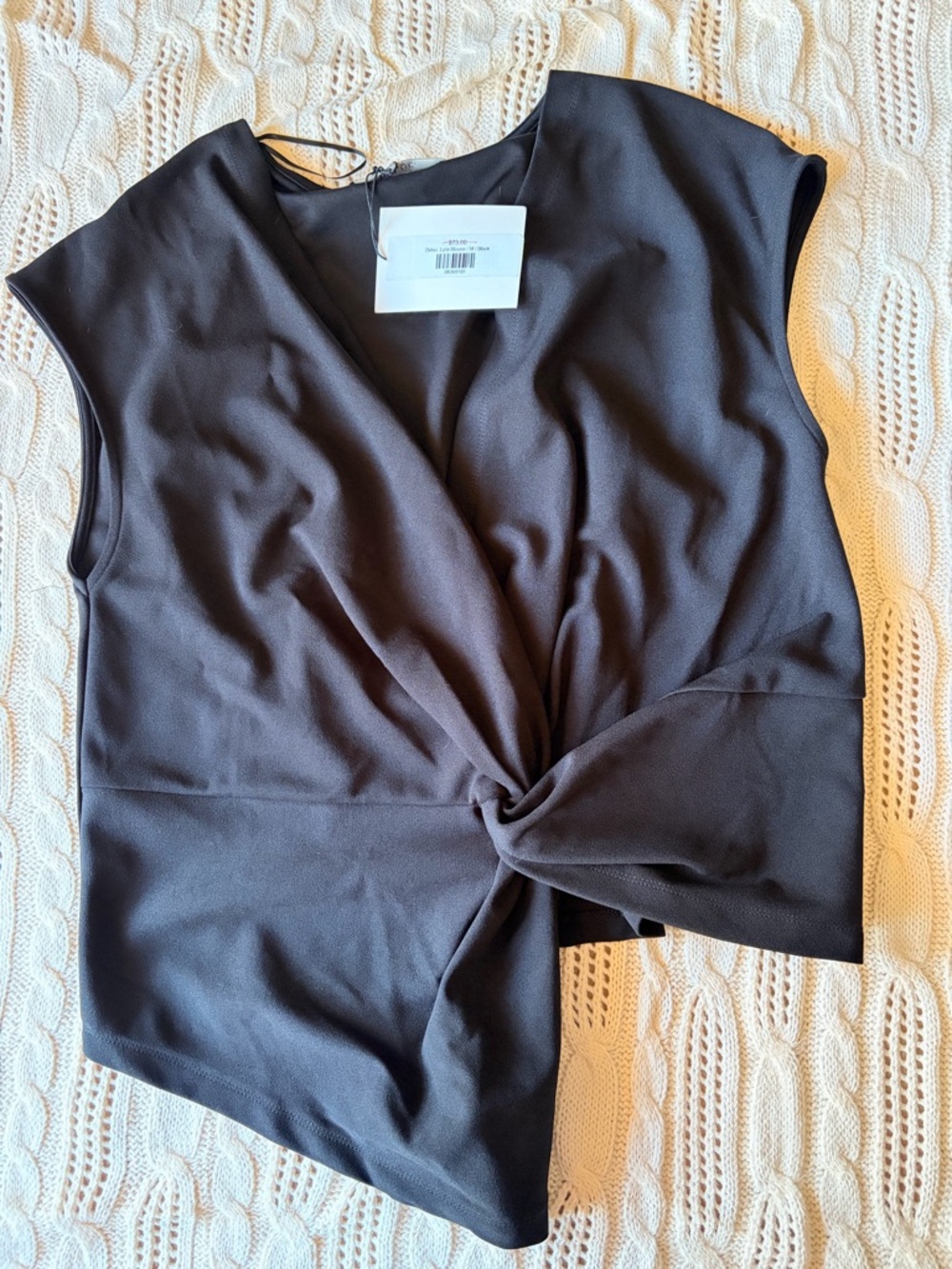 Deluc Twist-Front Sleeveless Black Blouse